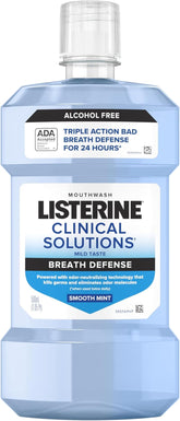 Listerine Clinical Solutions Breath Defense Alcohol Free Mouthwash, Oral Rinse with a Triple-Action Formula Fights Bad Breath for 24 Hours, Smooth Mint Flavor, 500 mL